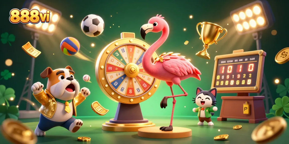 Engage with 888vi's thrilling games in an exciting 3D illustrated casino scene that showcases the dynamic energy and fun.