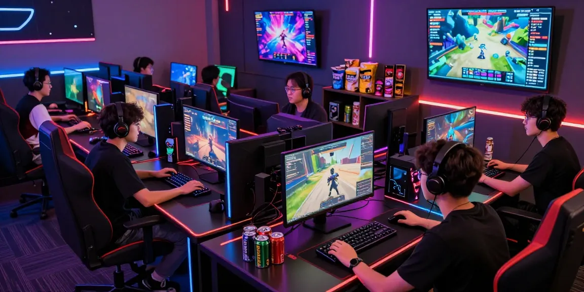 Vibrant gaming scene at https://proplay88.uk.com/ with players, LED lights, and gaming peripherals in action.