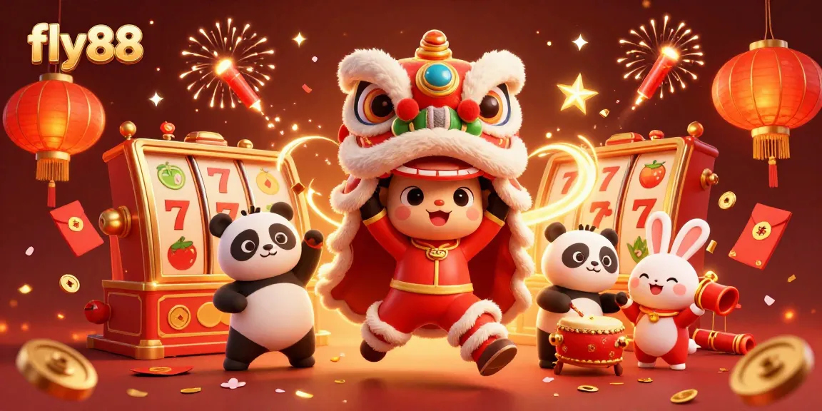 Experience winning moments at fly88 with vibrant 3D illustrations of exciting casino symbols and characters.