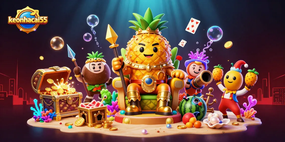 Play exciting games with keonhacai55, showcasing a vibrant casino scene full of dynamic characters.