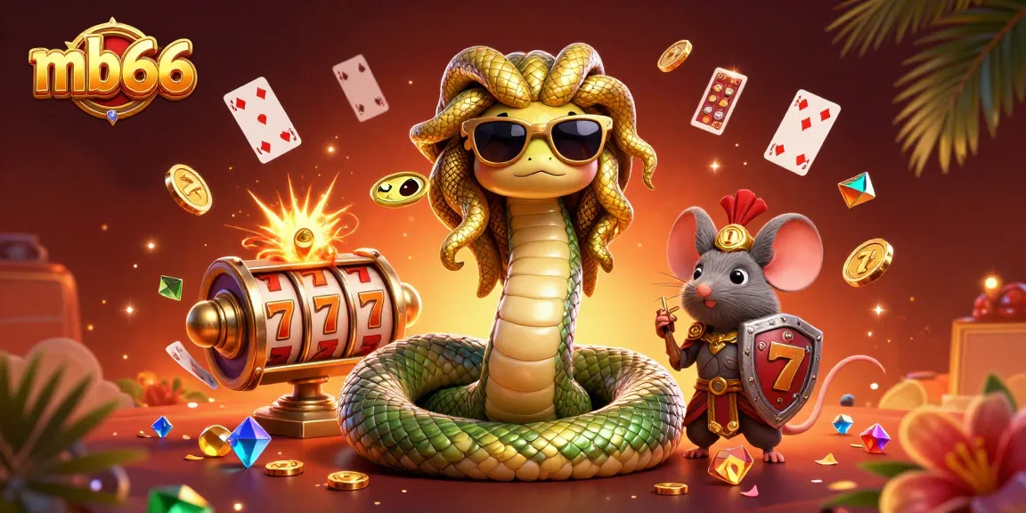 Experience the excitement of mb66 as Medusa and a warrior mouse join casino games with vibrant characters and colorful gems.